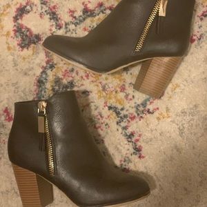 Black booties with wood heel